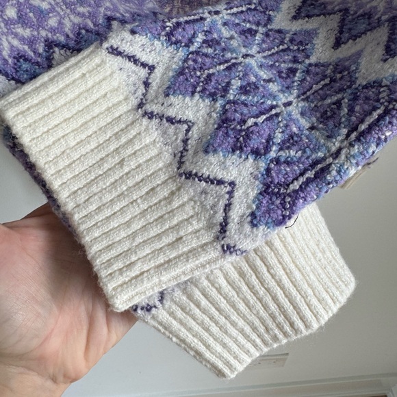 Talbots Purple Cream Zigzag Jacquard Mockneck Sweater Size Medium NEW wool blend - Picture 5 of 10